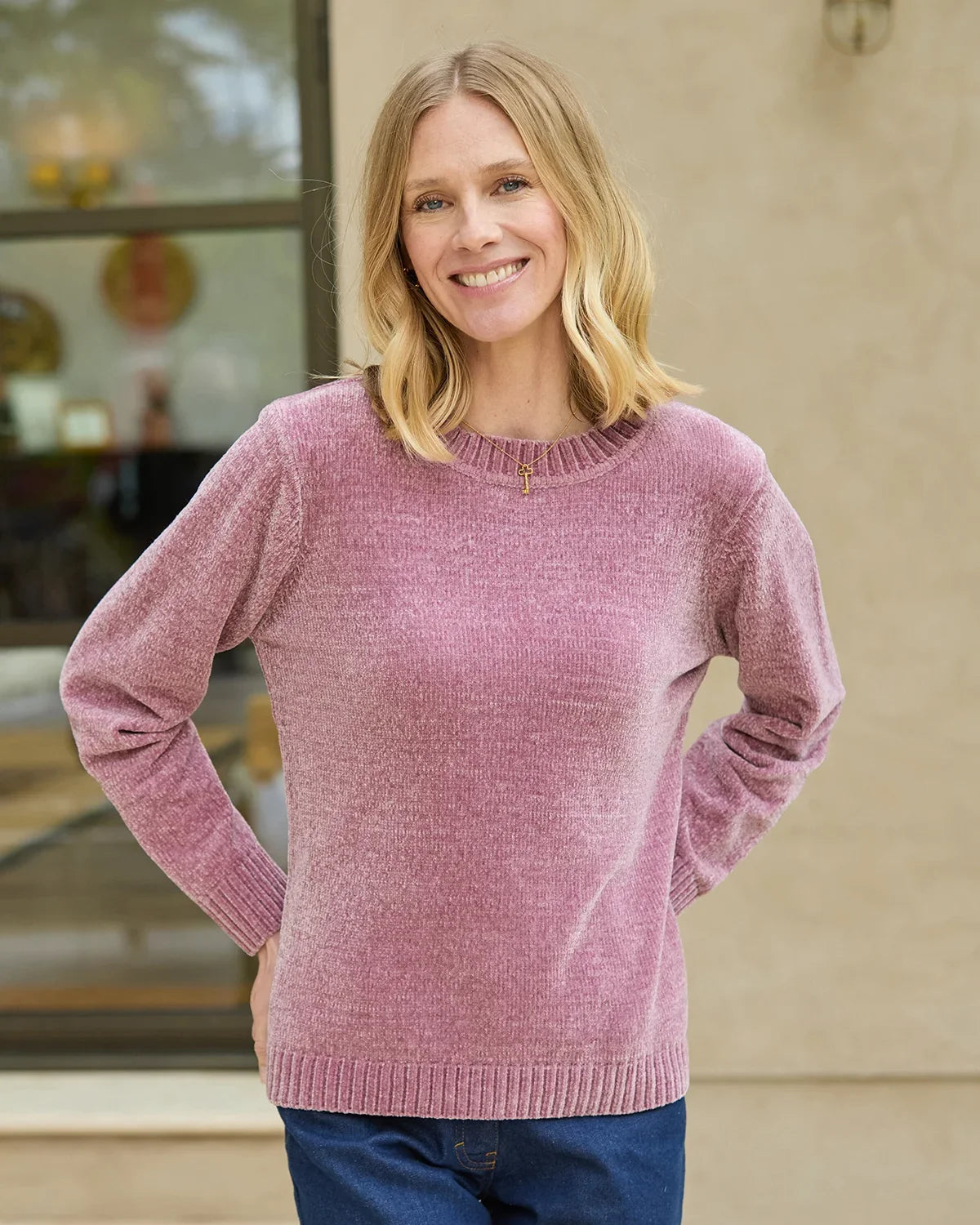 Eunice Chanille Crew Neck Jumper - Mauve