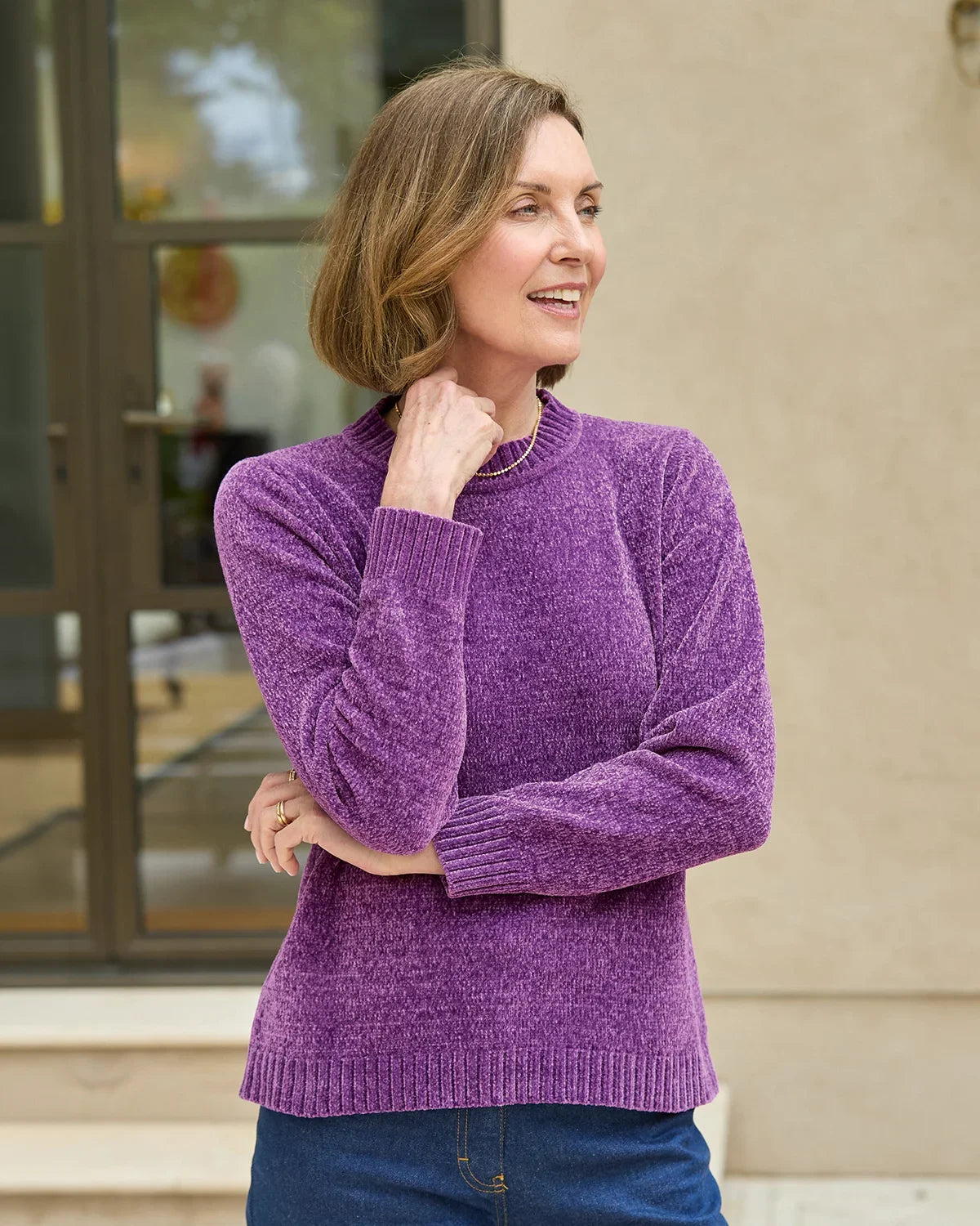 Eunice Chanille Crew Neck Jumper - Purple