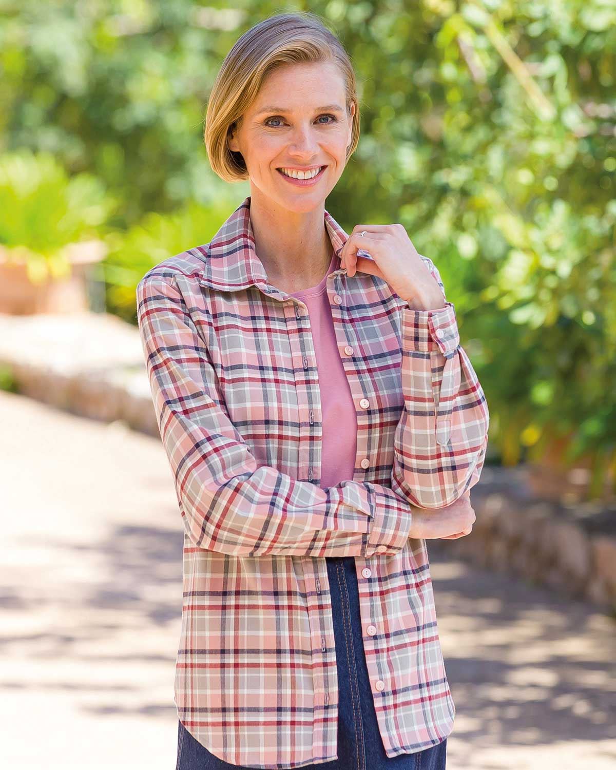 Annalise Cotton Long Sleeve Checked Blouse - Image 2 - Country Collection