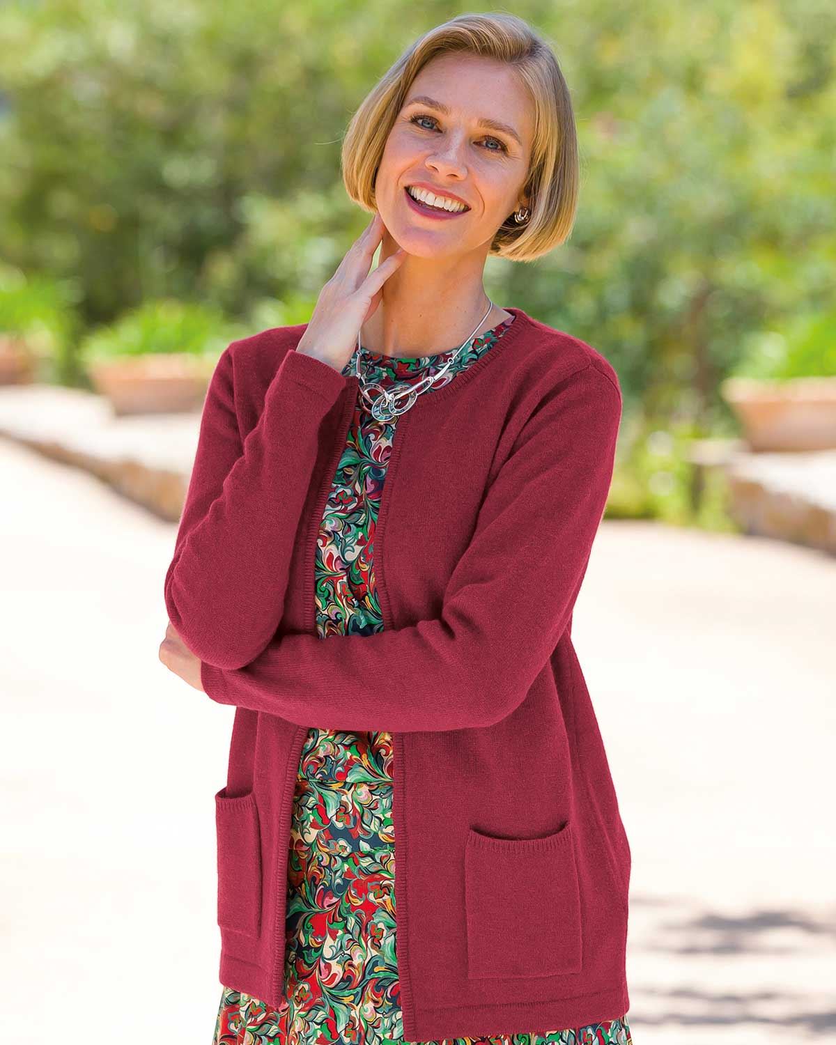 Vivienne Ladies Edge To Edge  Lambswool Cardigan - Ruby - Country Collection
