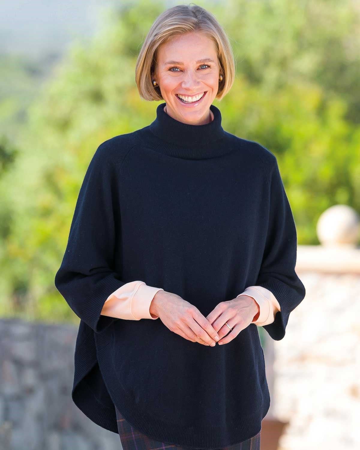 Ella Pure Lambswool Roll Neck 3/4 Sleeve Cape - Navy - Country Collection