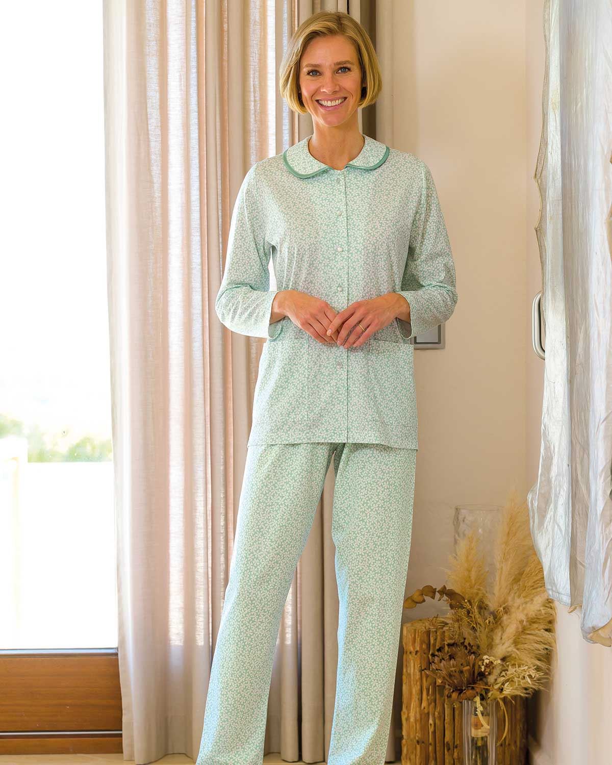 Ruth Floral Long Sleeve Front Button Cotton Pyjamas - Country Collection