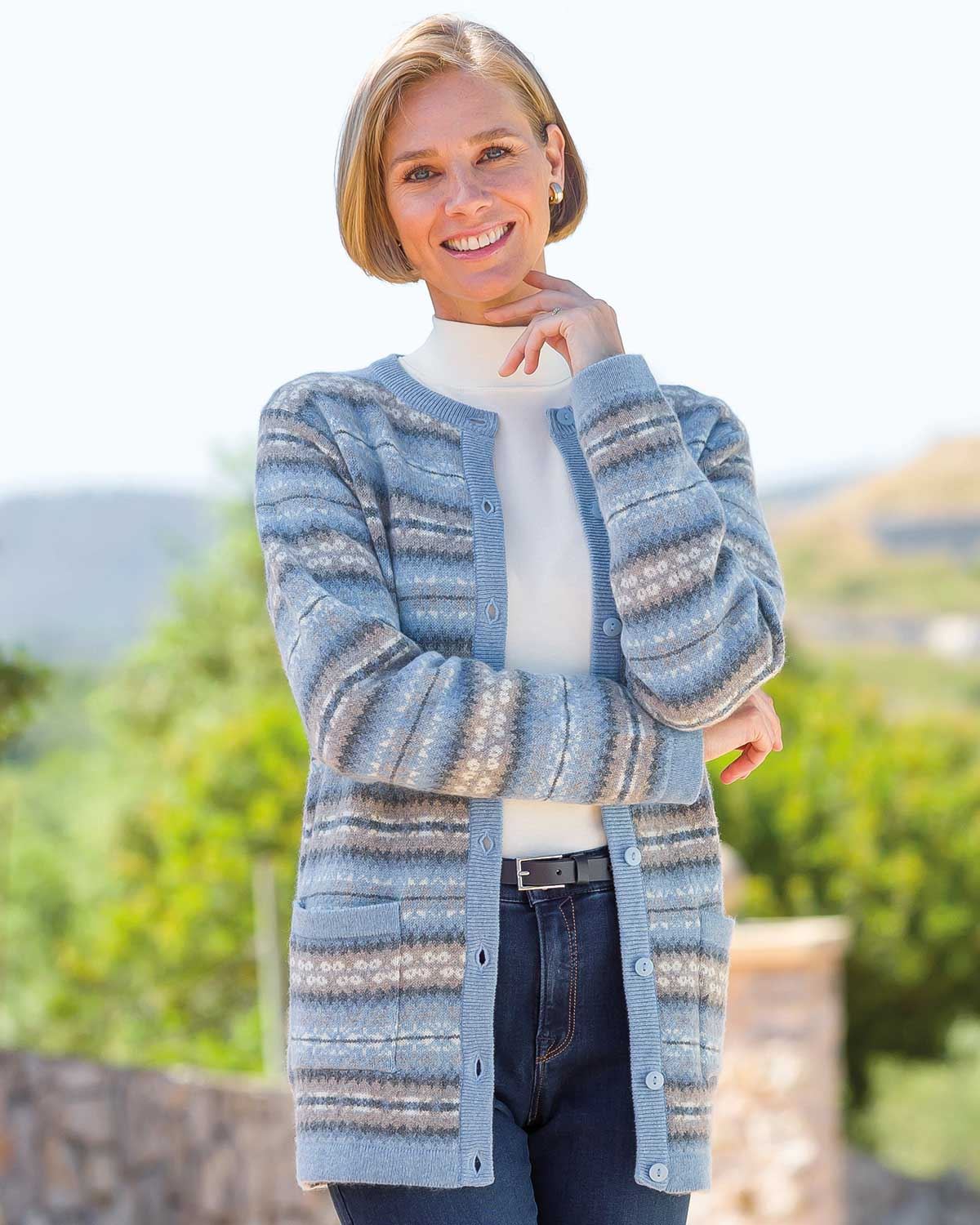 Serena Crew Neck Lambswool Fairisle Cardigan - Country Collection