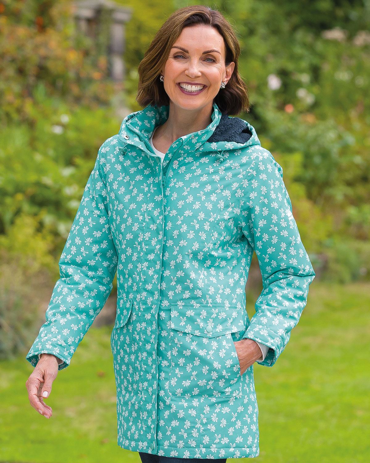 Lisa Floral Zip Front Waterproof Jacket - Jade - Country Collection