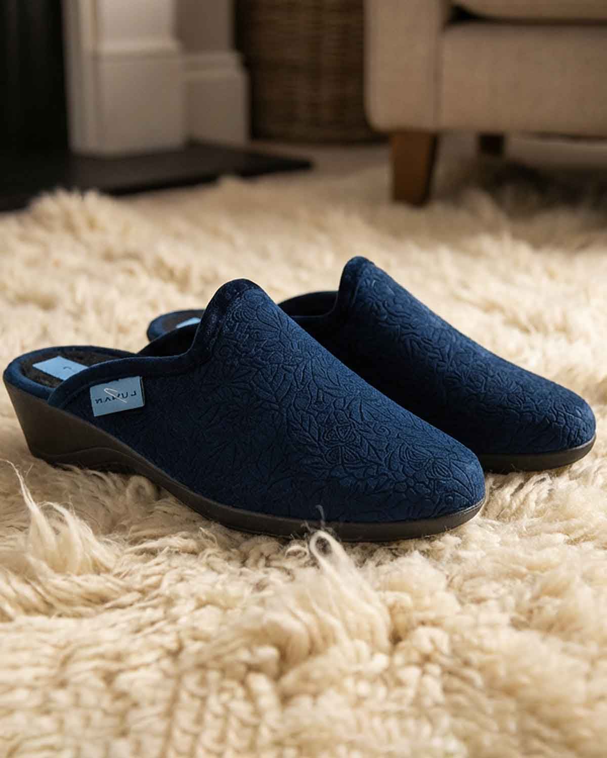 Lunar Sylvie Slip On Ladies Slipper - Navy - Country Collection