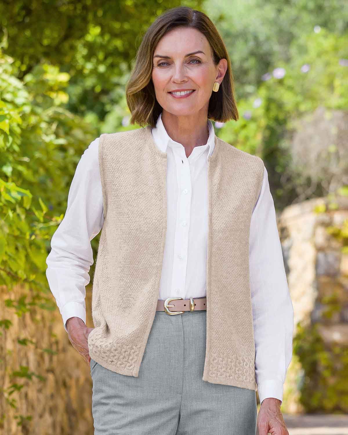 Ellen Edge To Edge Lambswool Ladies Waistcoat - Natural - Country Collection