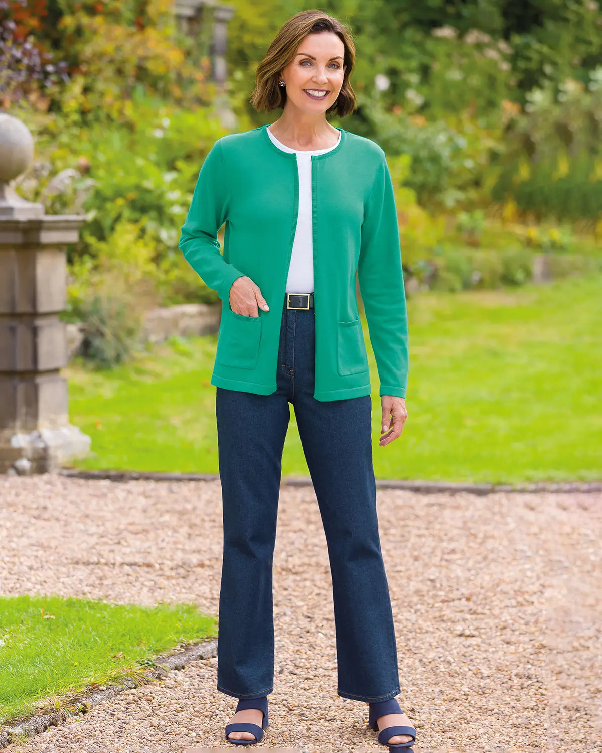 Ladies’ Carla Pure Cotton Edge-to-Edge Cardigan – Emerald