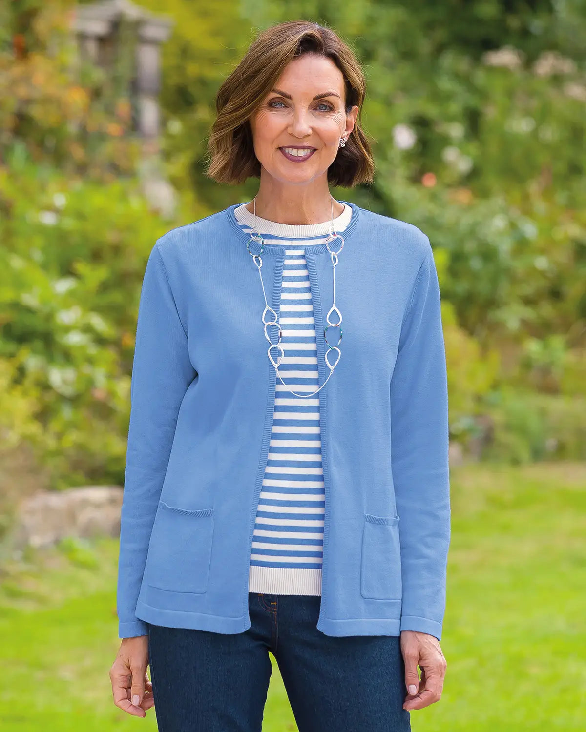 Ladies’ Carla Pure Cotton Edge-to-Edge Cardigan – Iris