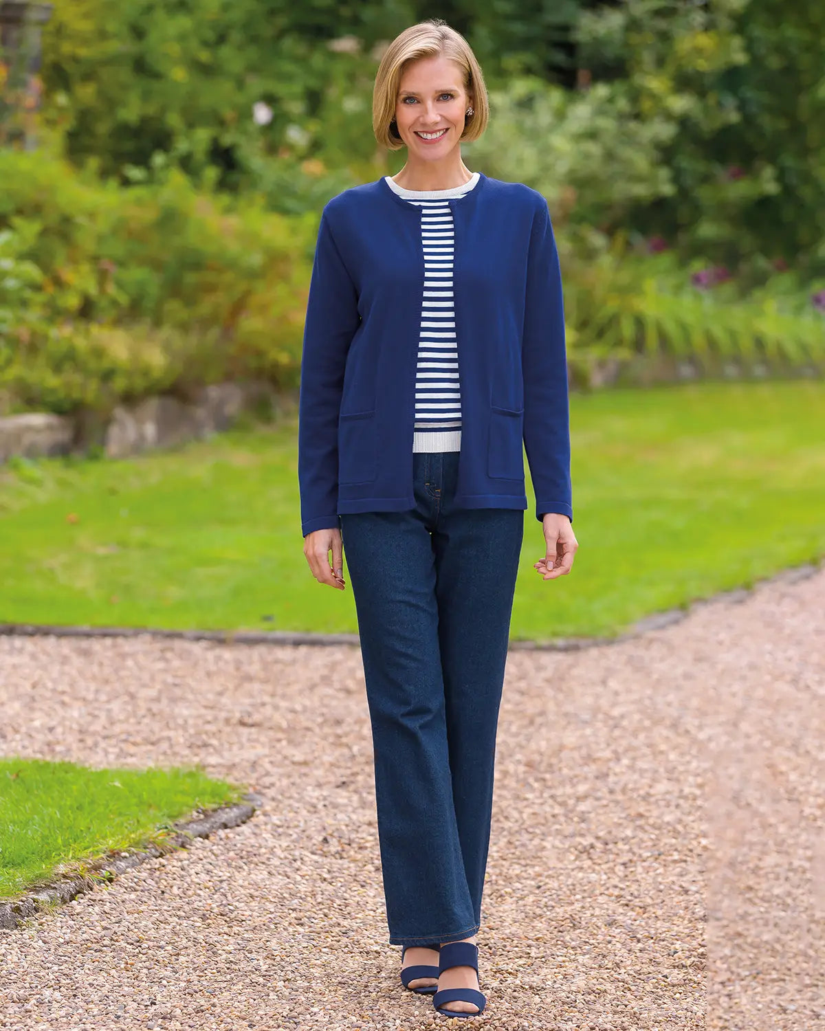 Ladies’ Carla Pure Cotton Edge-to-Edge Cardigan – Navy