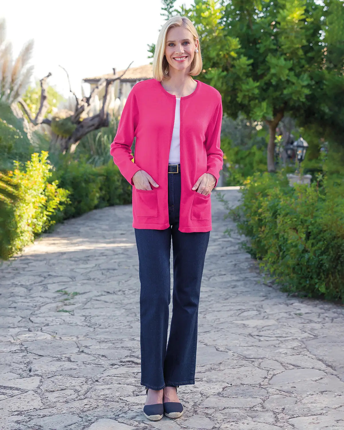 Ladies’ Carla Pure Cotton Edge-to-Edge Cardigan – Pink