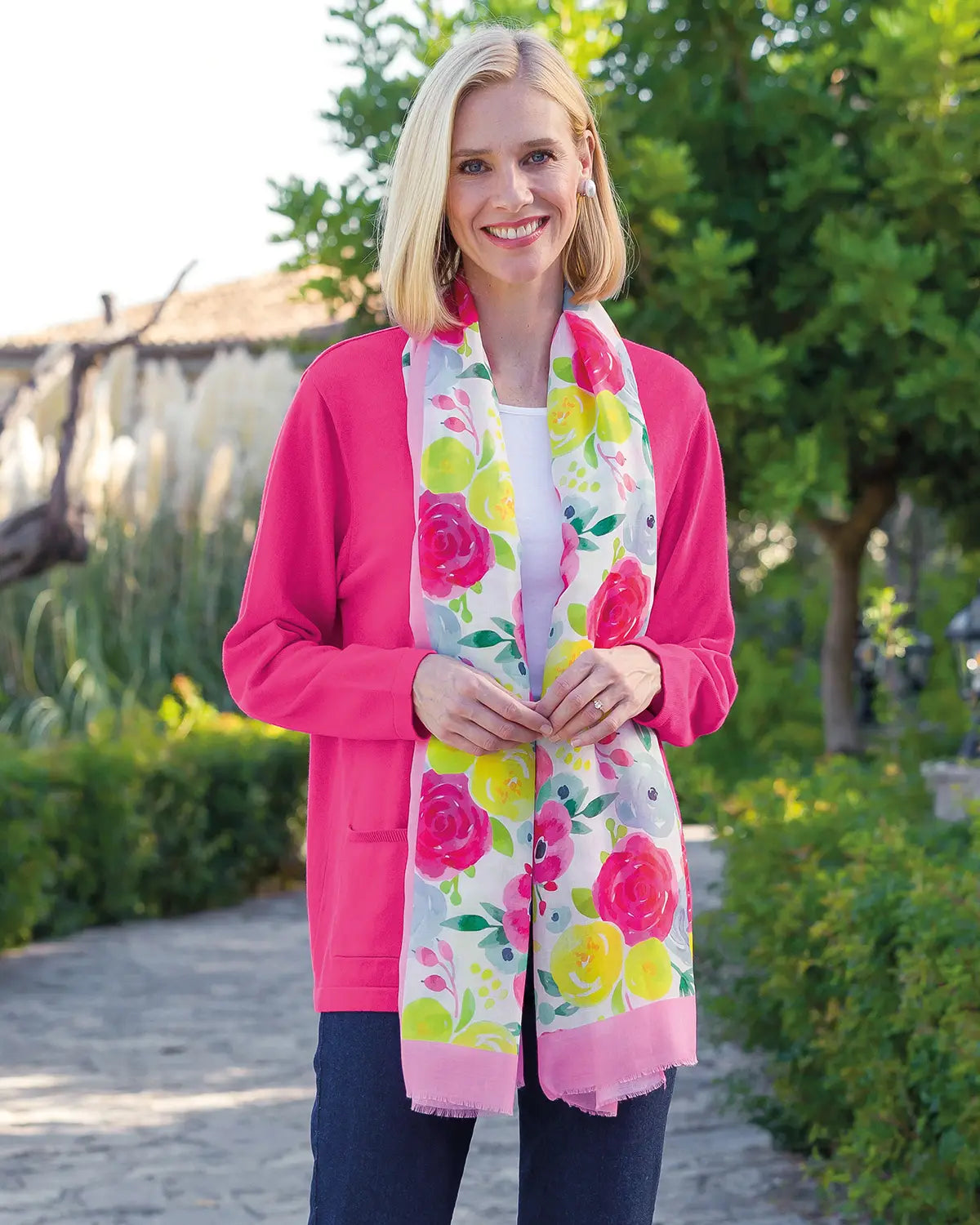 Ladies’ Carla Pure Cotton Edge-to-Edge Cardigan – Pink