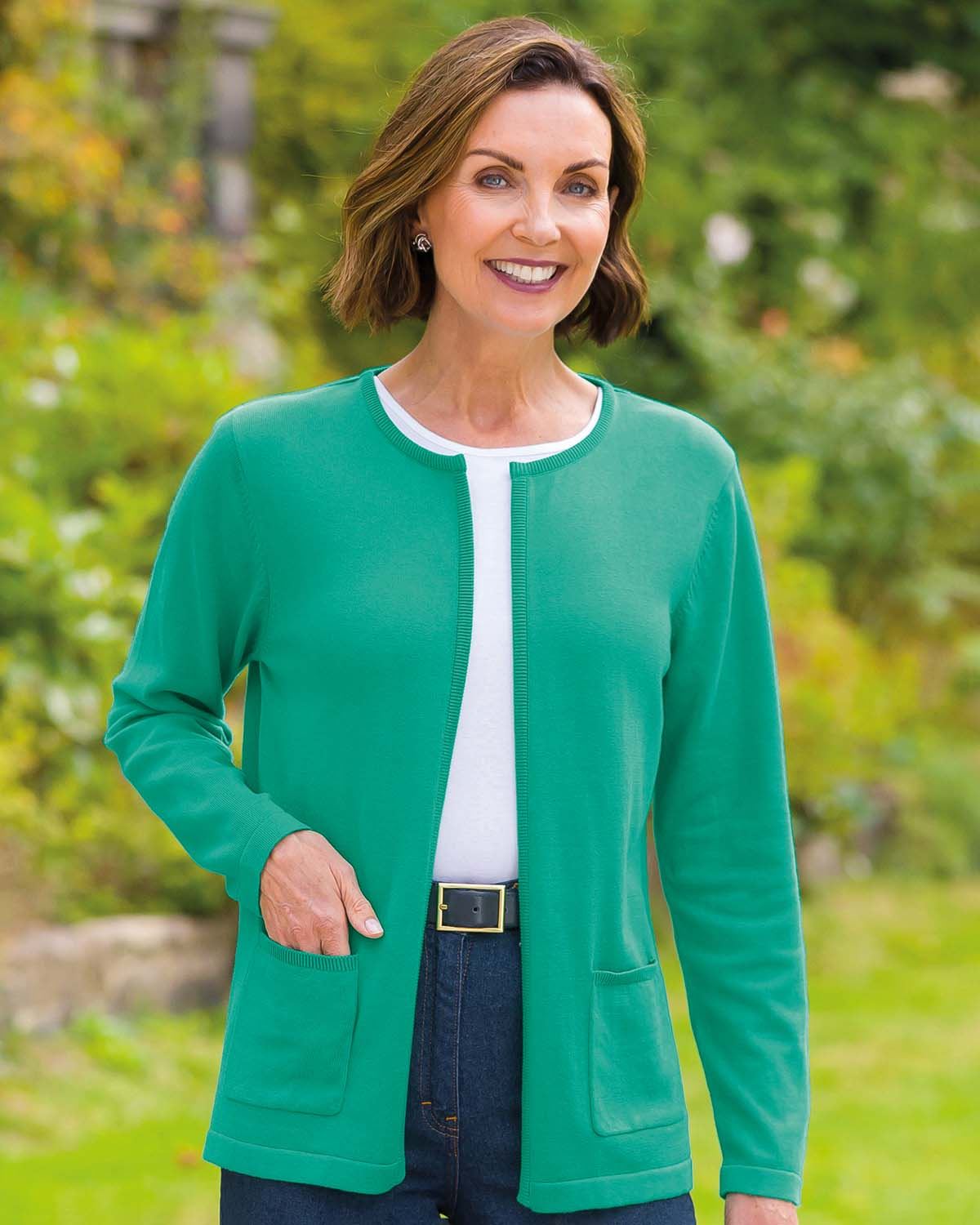 Carla Edge to Edge Pure Cotton Ladies Cardigan - Emerald - Country Collection