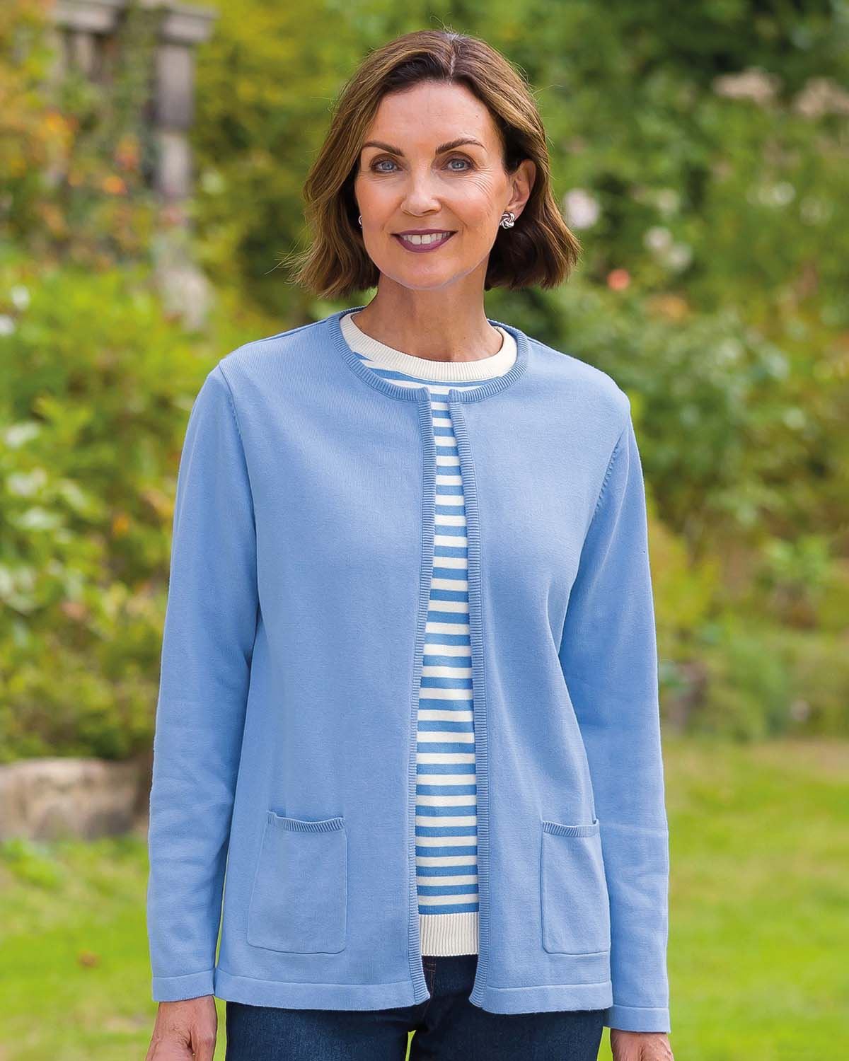Carla Edge to Edge Pure Cotton Ladies Cardigan - Iris - Country Collection