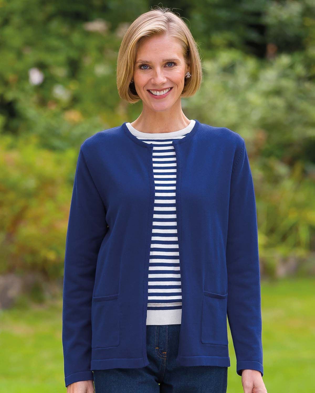 Carla Edge to Edge Pure Cotton Ladies Cardigan - Navy - Country Collection