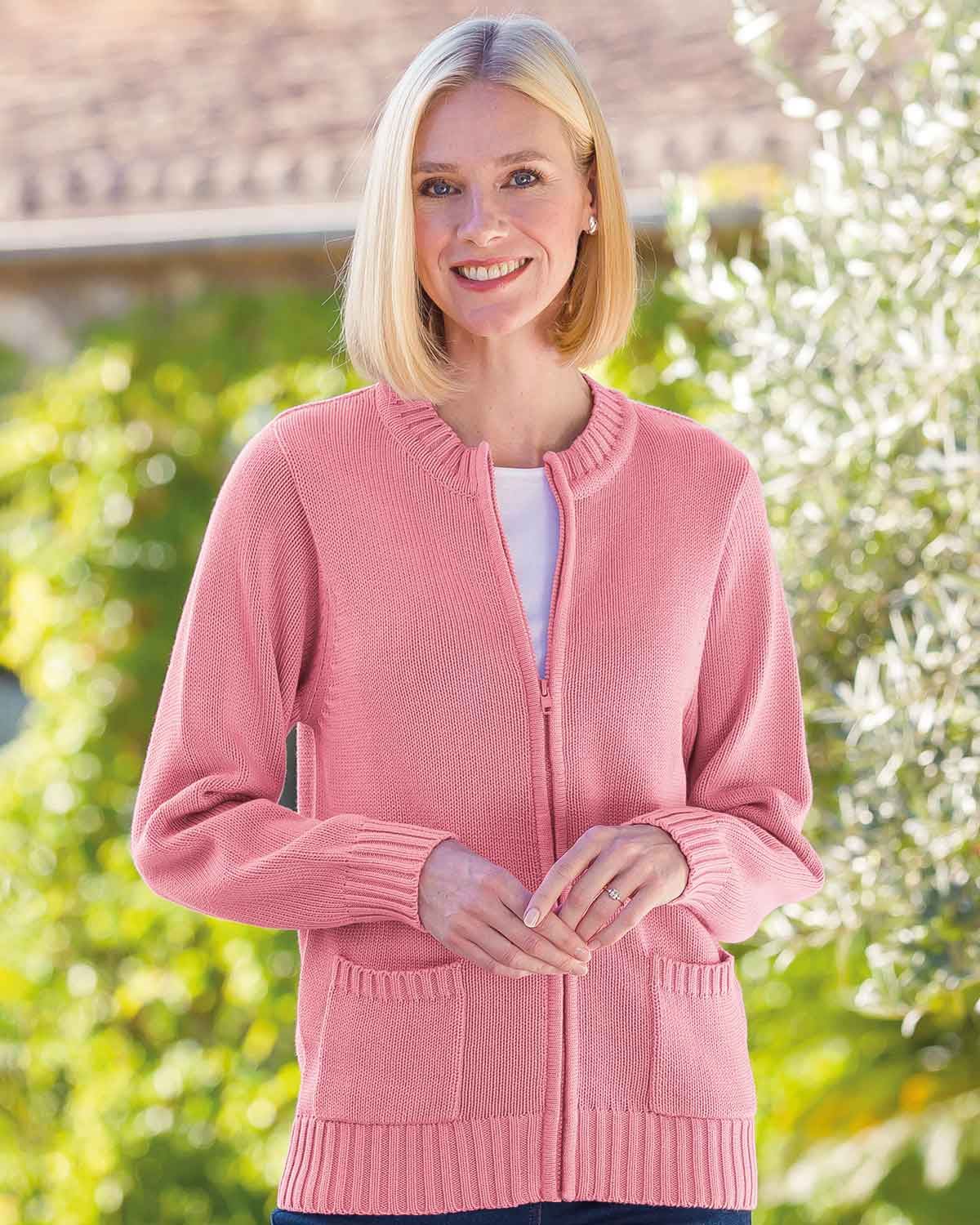 Chloe Pure Cotton Camelia Zipped Ladies Cardigan - Country Collection