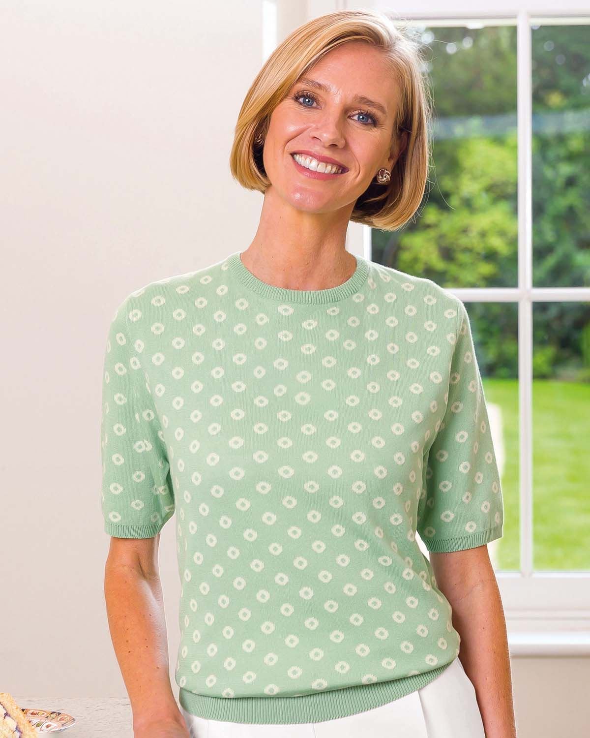Darcy Cotton Jacquard Short Sleeve Ladies Jumper - Country Collection