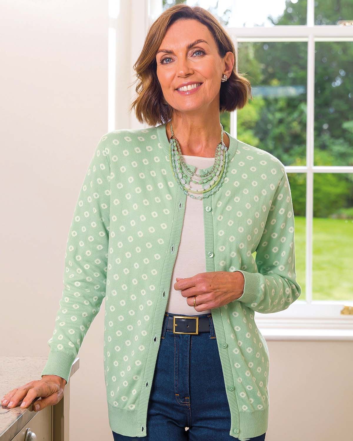 Darcy Jacquard Ladies Pure Cotton Cardigan - Country Collection
