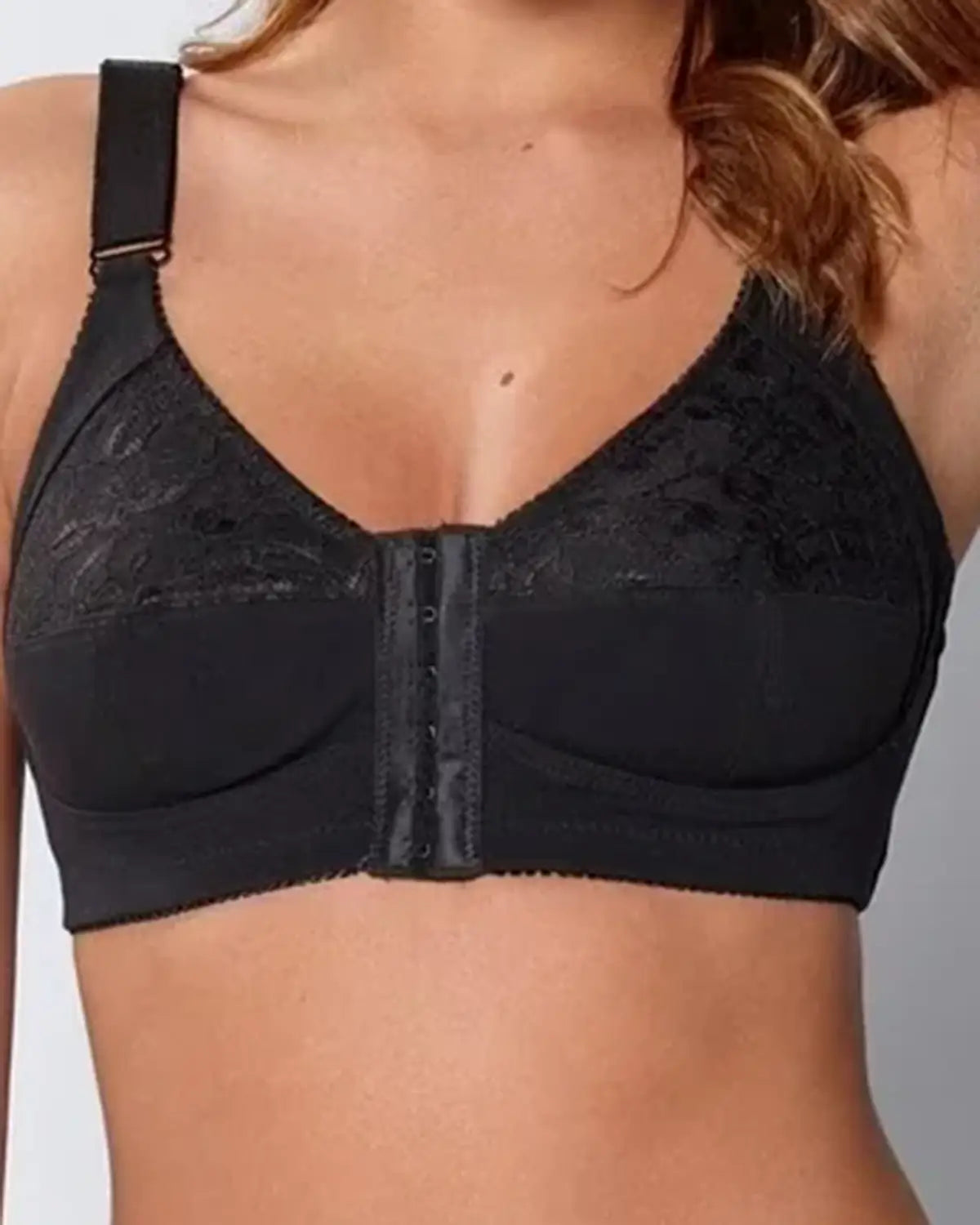 Ladies’ Cotton Non-Wired Front Fasten Bra – Black