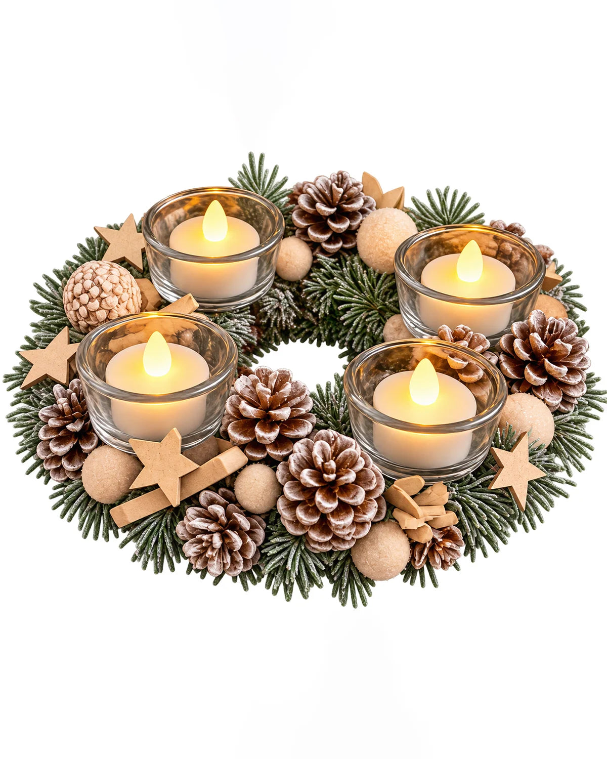 Festive Wreath Centrepiece with 4 LED Candles - Gold