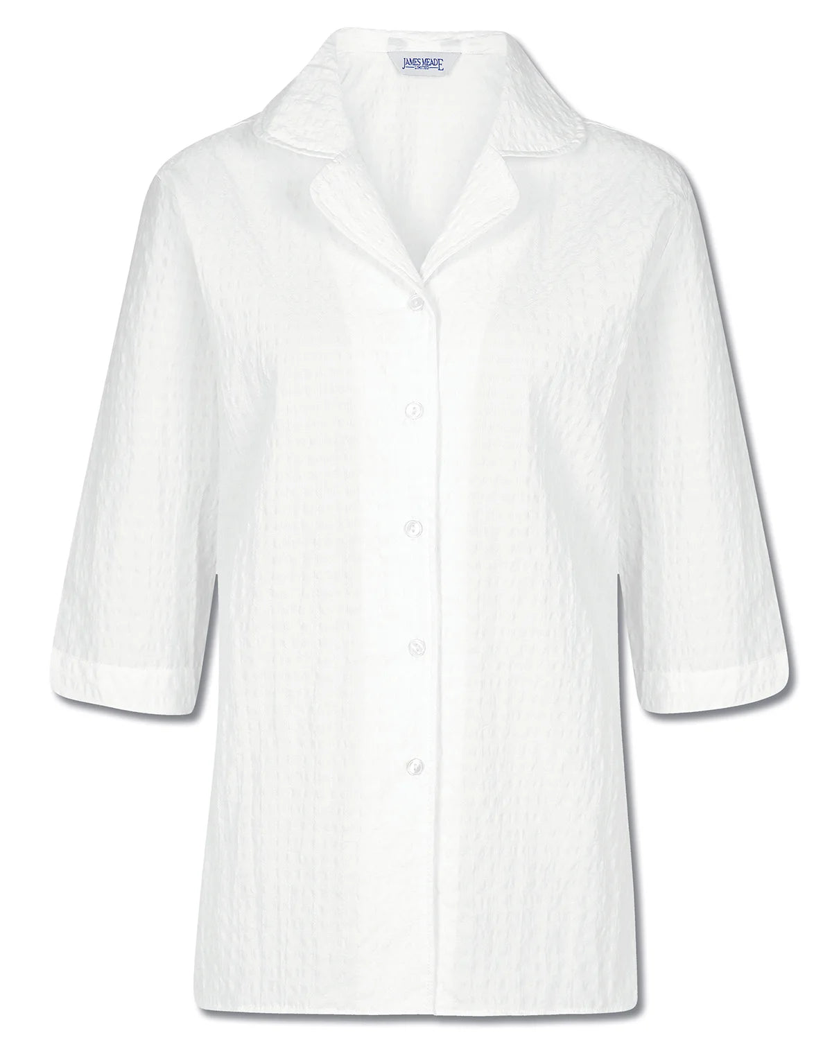 Ladies’ Gail Cotton Rich Seersucker 3/4 Sleeve Blouse – White