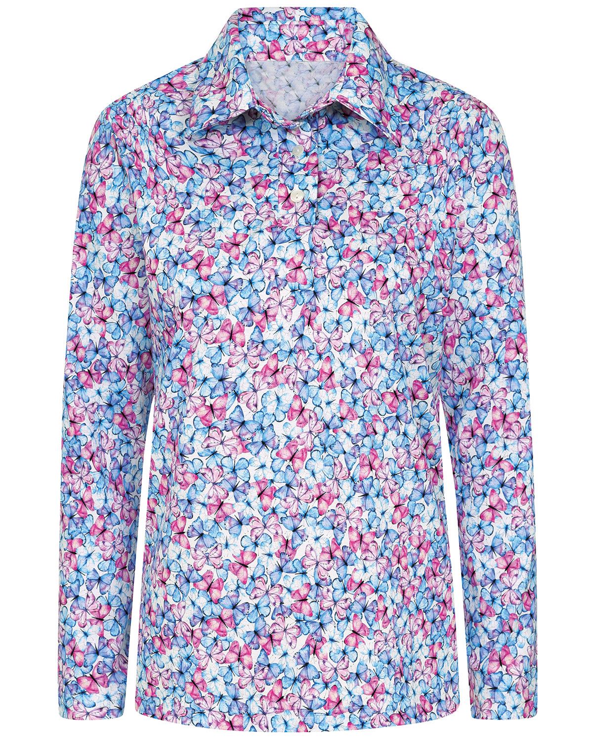 Stephanie Patterned Silky Cotton Long Sleeve Polo Top - Image 2 - Country Collection