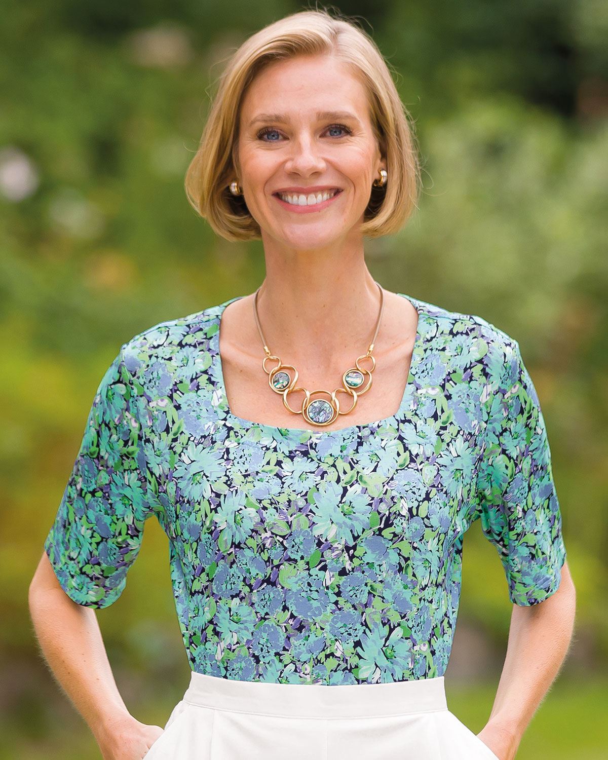 Antonia Floral Square Neck Short Sleeve Top - Country Collection