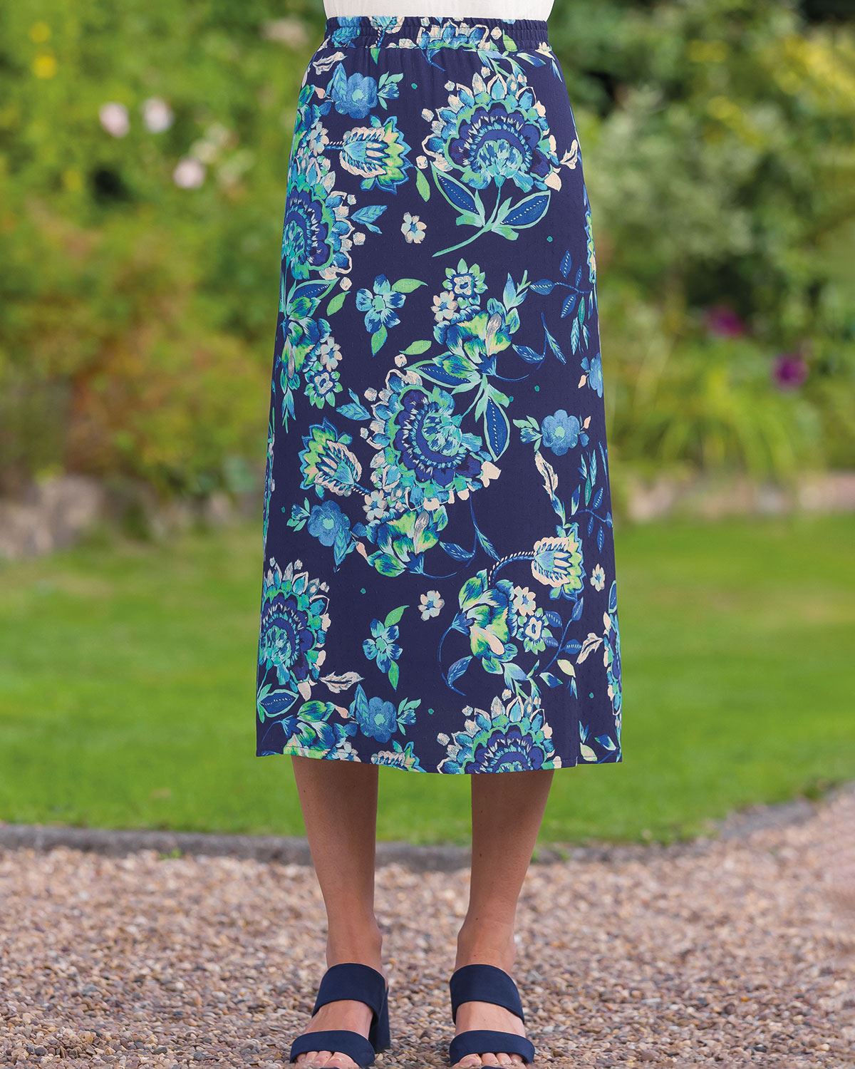 Lydia Floral Pull On Viscose Jersey Skirt - Country Collection