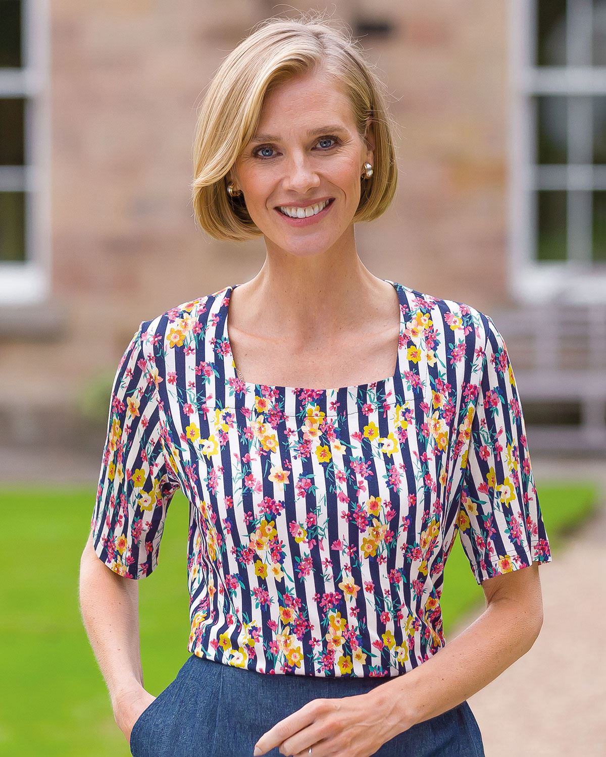 Cheryl Floral Square Neck Short Sleeve Top - Country Collection