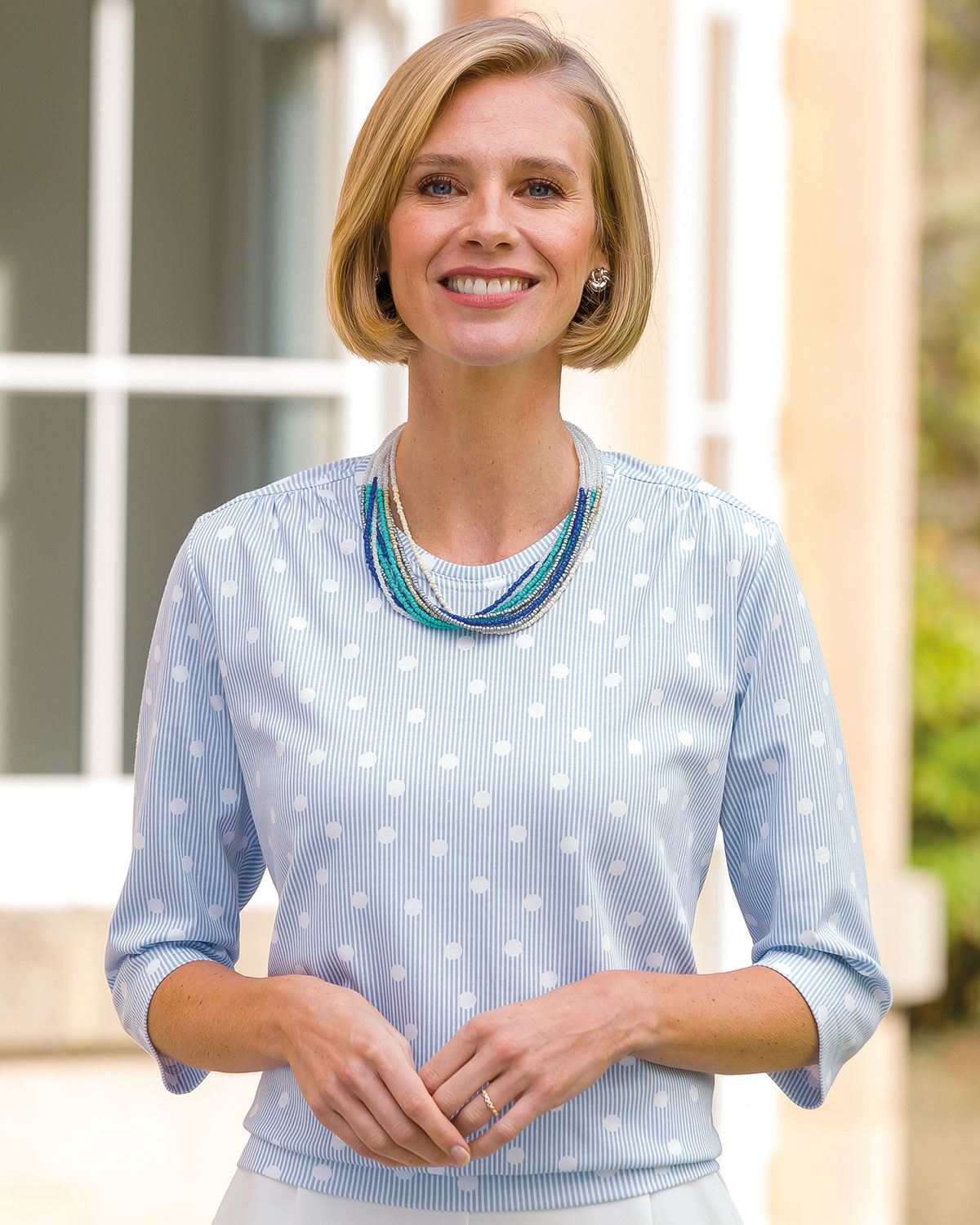 Nyla Patterned Cotton 3/4 Sleeve Blouson Top - Country Collection