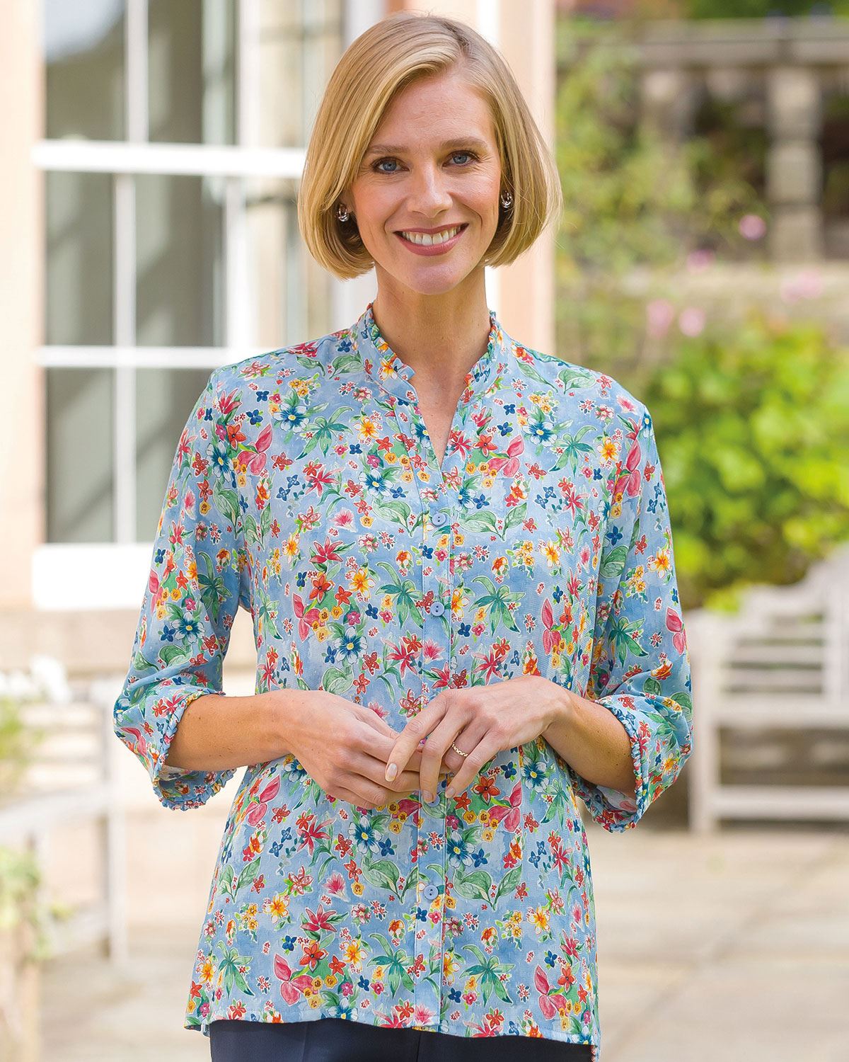 Kelsey Supersoft Viscose Frill Neck 3/4 Sleeve Blouse - Country Collection