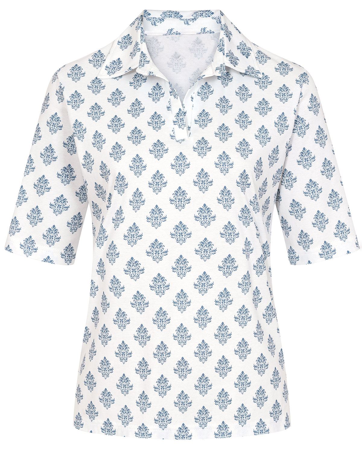 Alicia Patterned Short Sleeve Cotton Polo Top - Image 2 - Country Collection