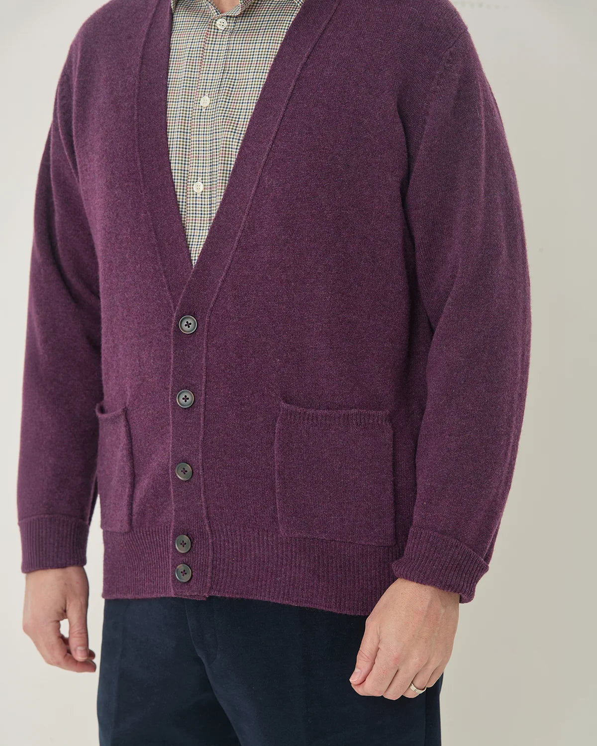 Lambswool Cardigan Mens - Grape