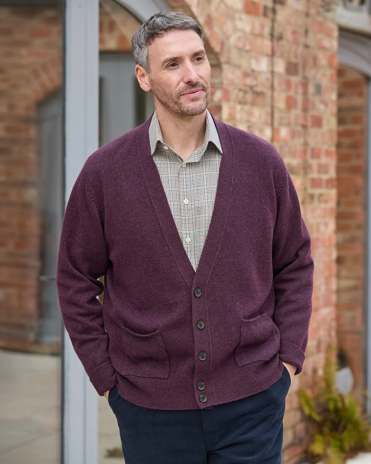 Lambswool Cardigan Mens - Grape