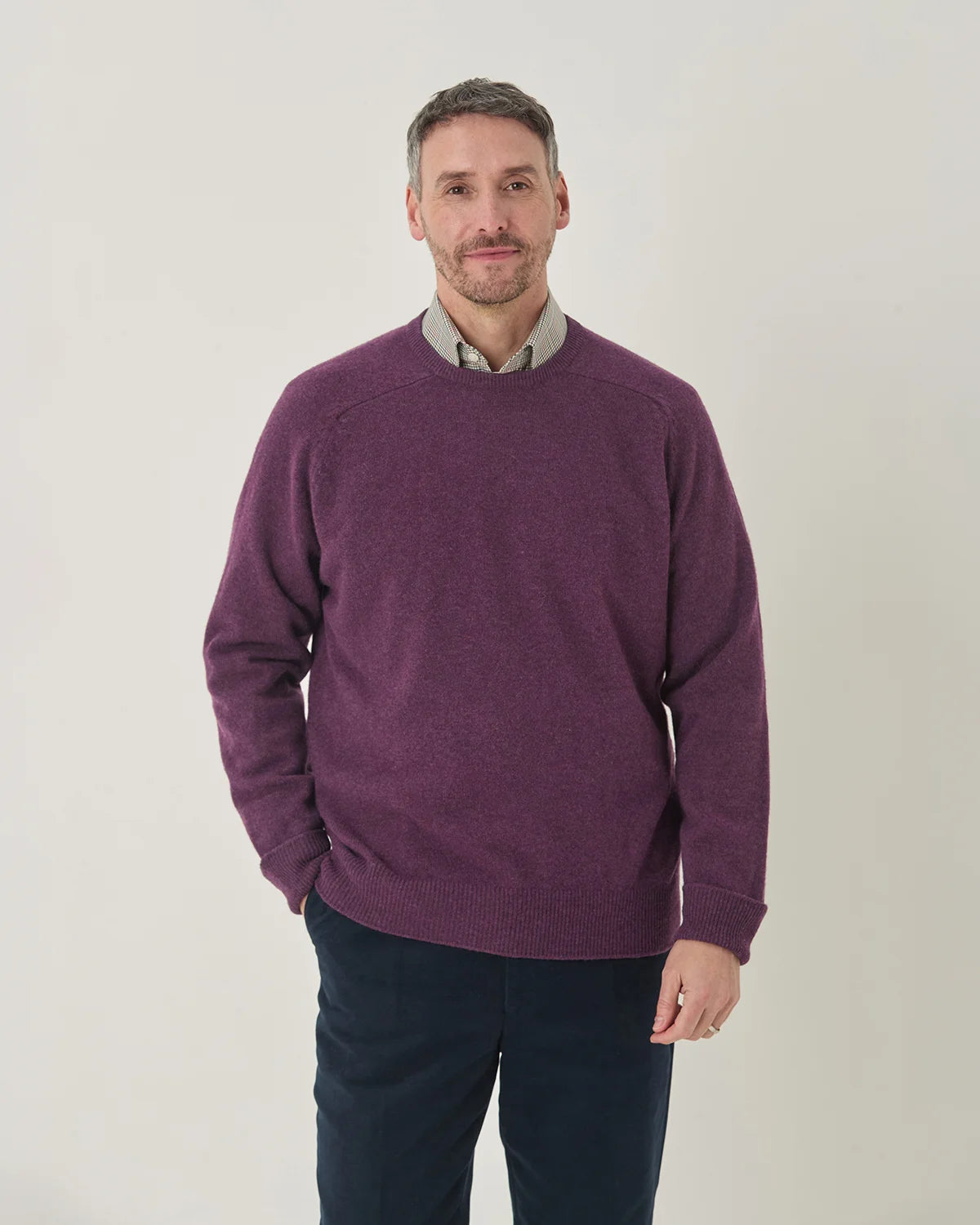 Lambswool Crew Neck Jumper Mens - Grape