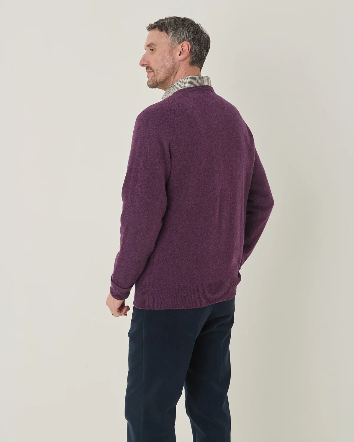 Lambswool Crew Neck Jumper Mens - Grape
