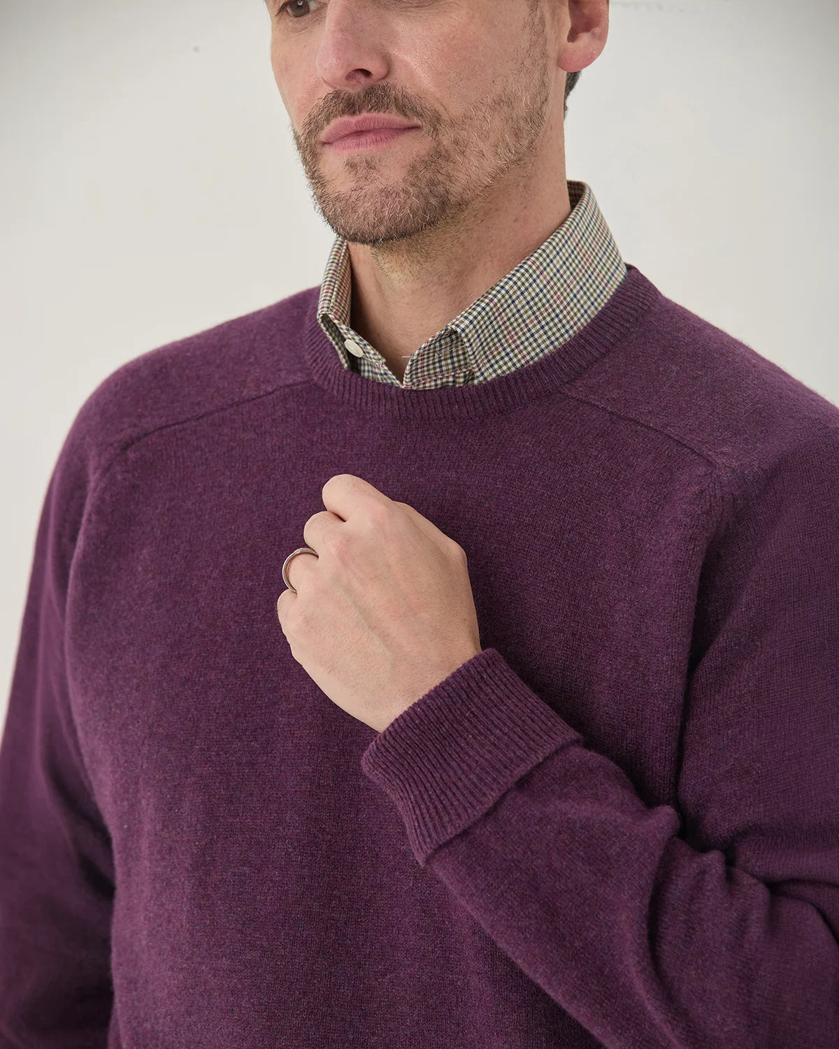Lambswool Crew Neck Jumper Mens - Grape