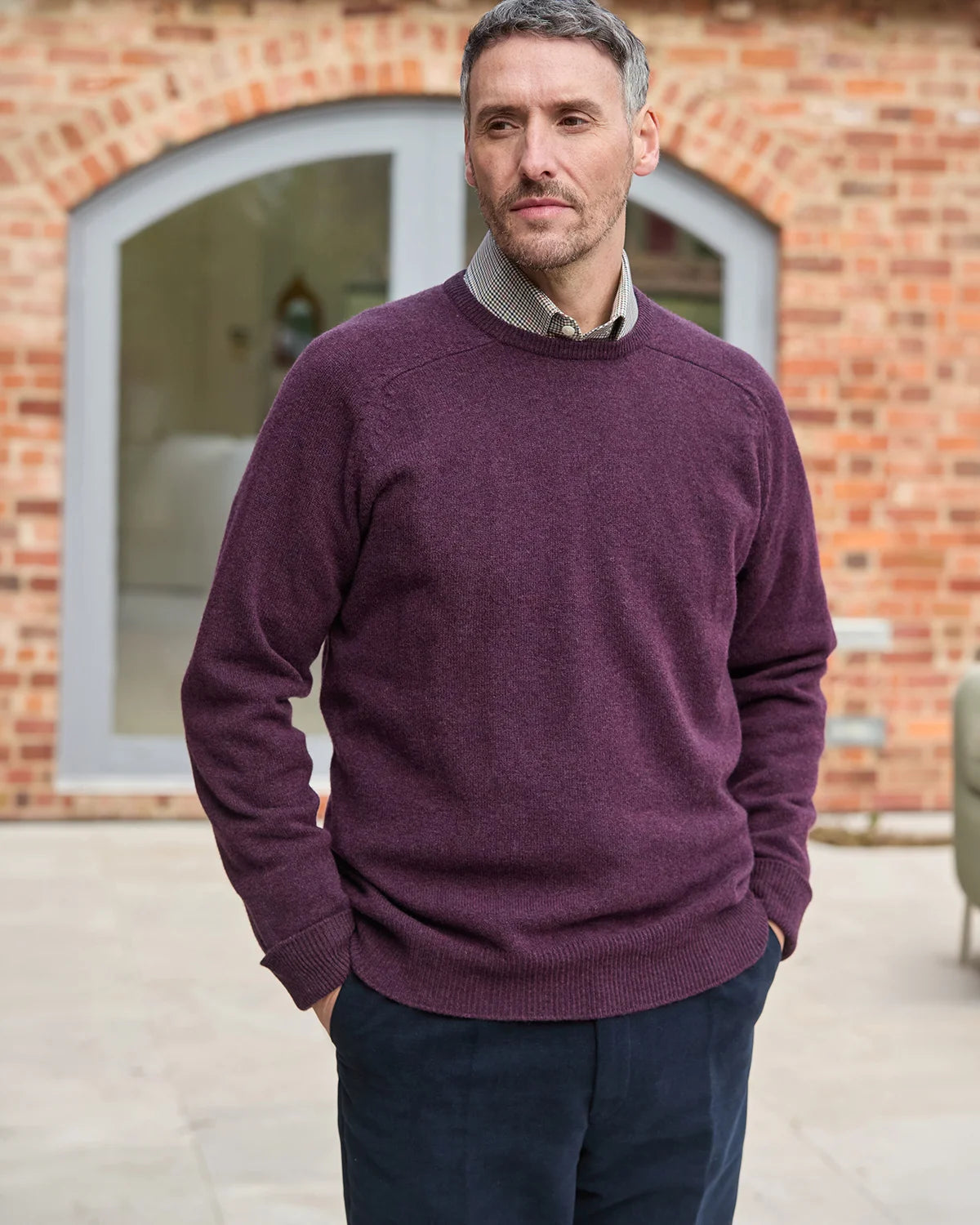 Lambswool Crew Neck Jumper Mens - Grape