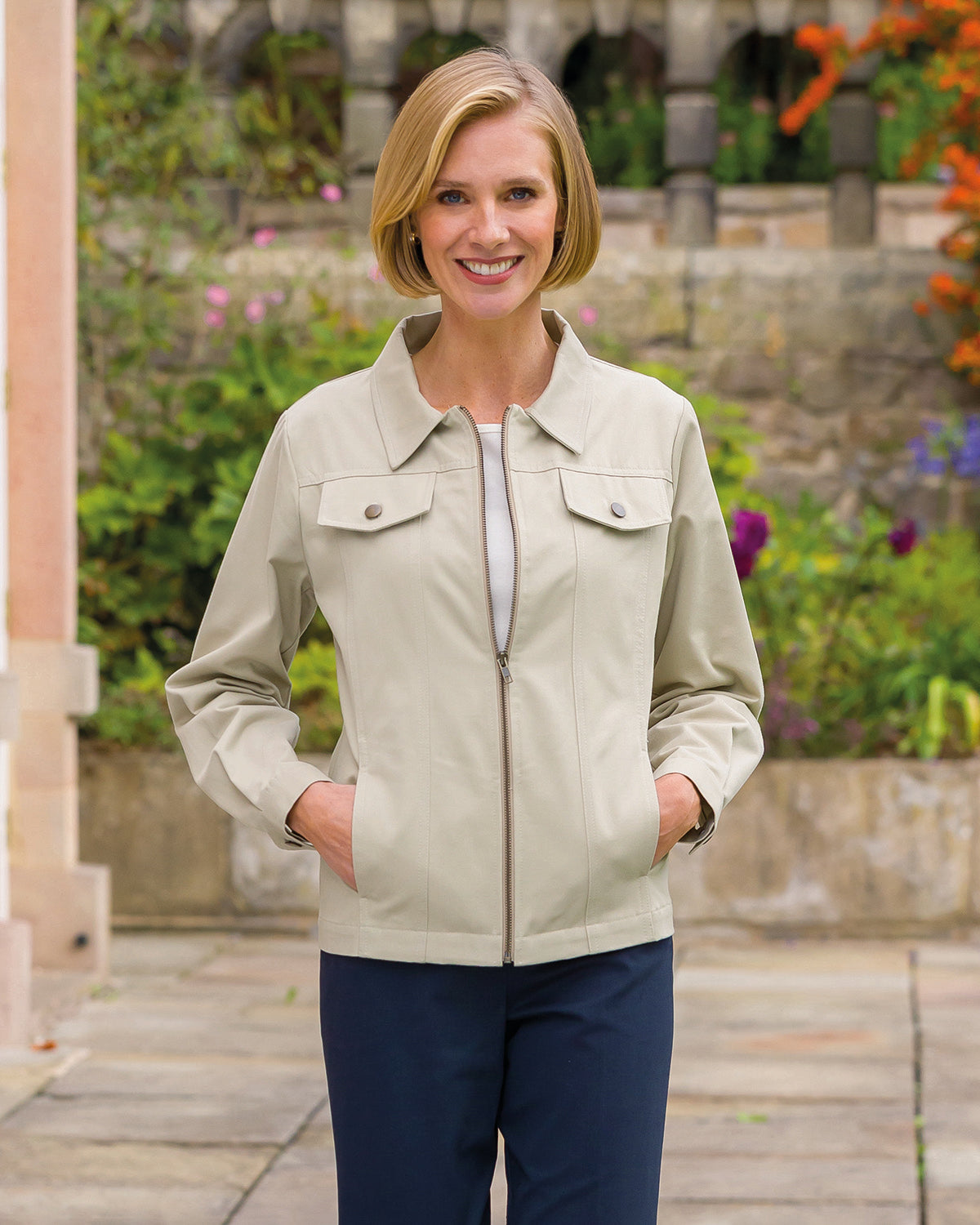 Ladies’ Pure Cotton Twill Zip Jacket – Beige