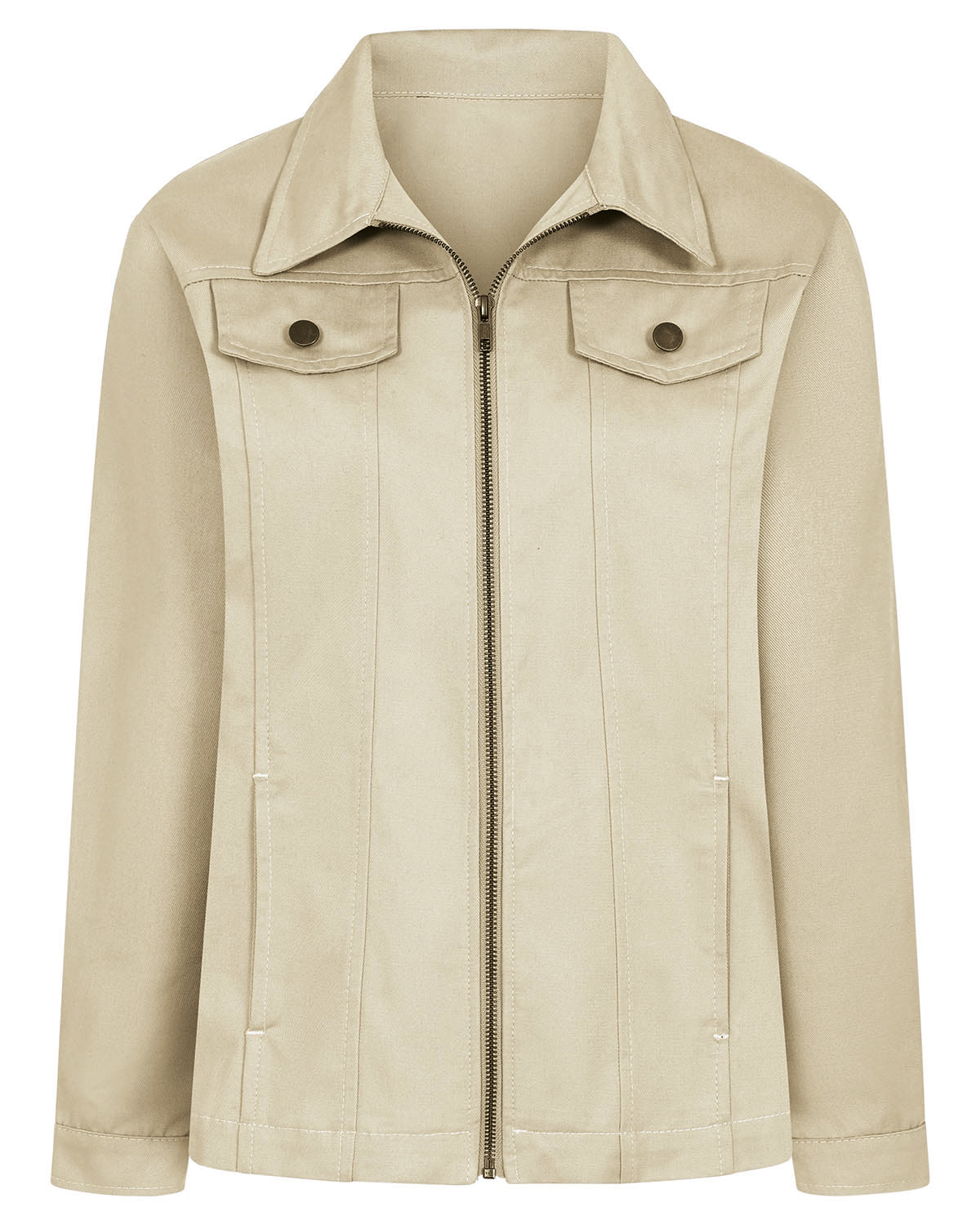 Ladies’ Pure Cotton Twill Zip Jacket – Beige