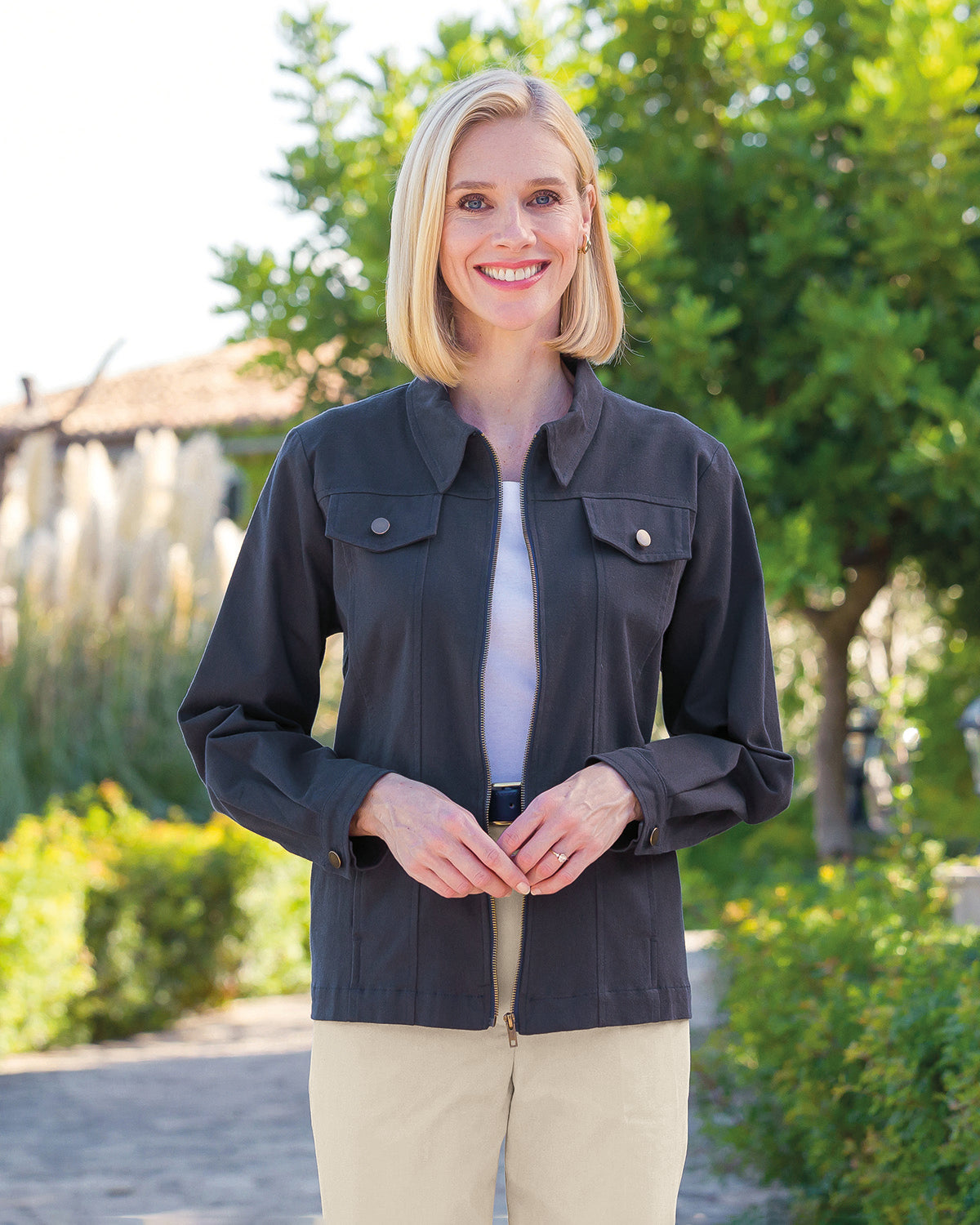 Ladies’ Pure Cotton Twill Zip Jacket – Navy