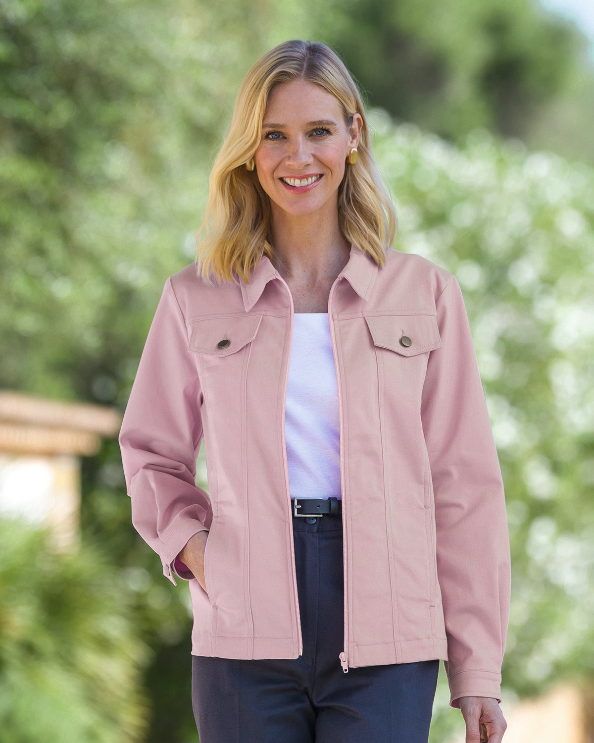 Ladies’ Pure Cotton Twill Zip Jacket – Pink