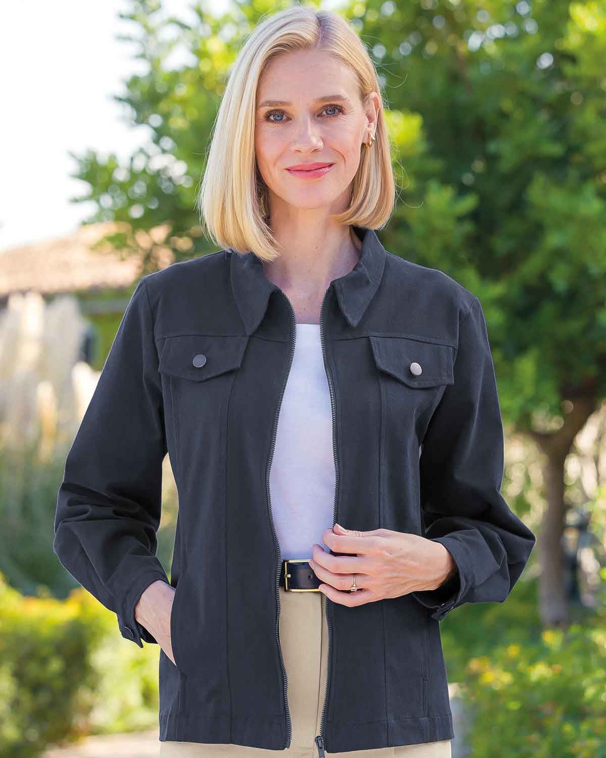 Chino Pure Cotton Twill Ladies Zip Jacket - Navy - Country Collection