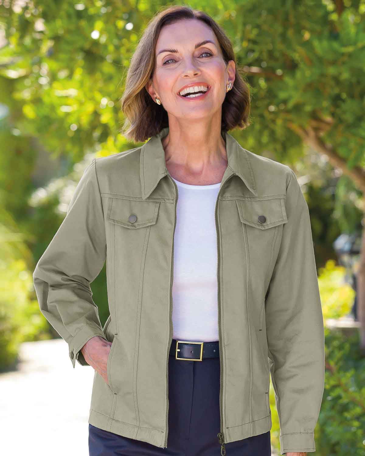 Chino Pure Cotton Twill Ladies Zip Jacket - Olive - Country Collection