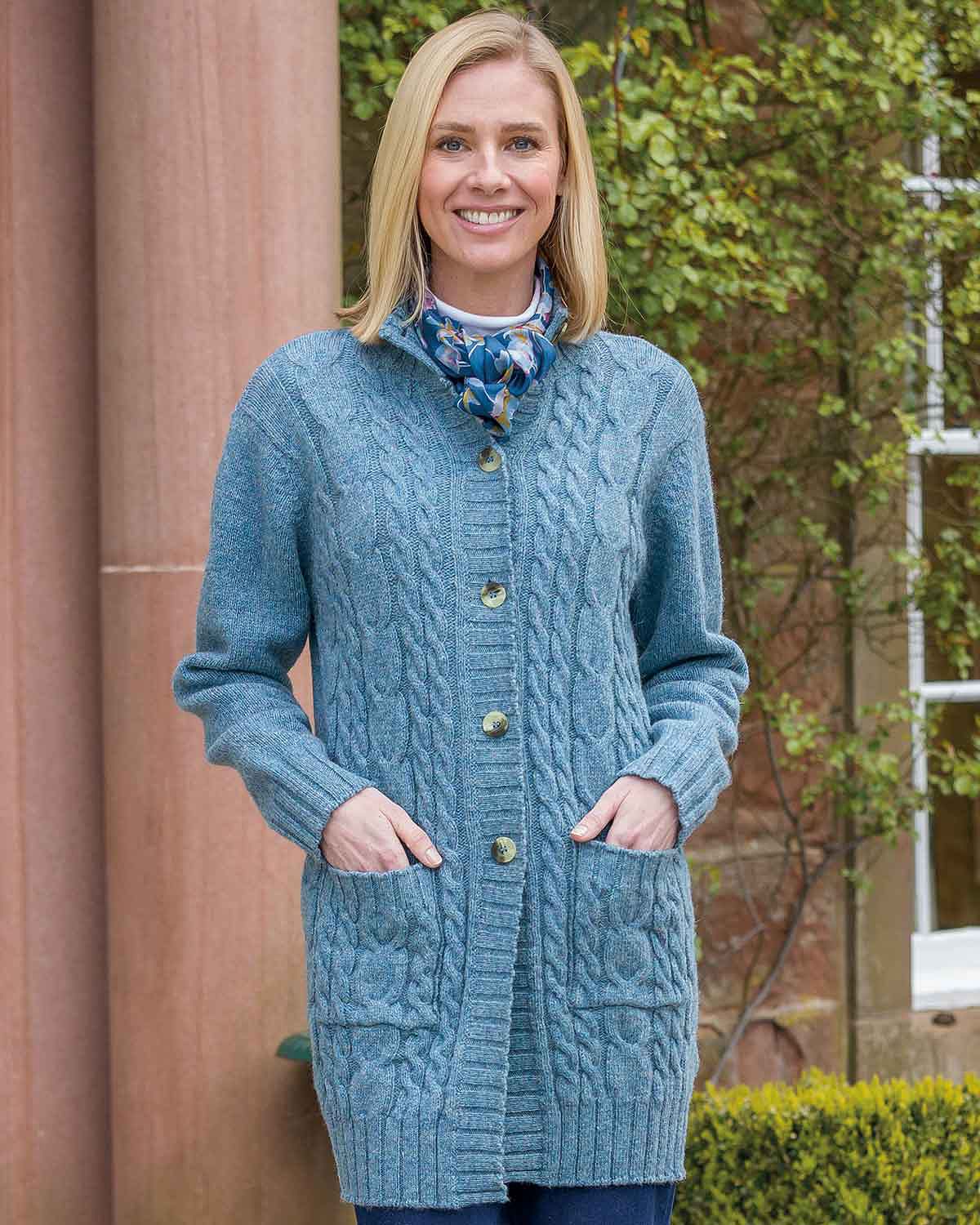 Elsie Longline Pure Shetland Wool Cable Cardigan - Image 2 - Country Collection