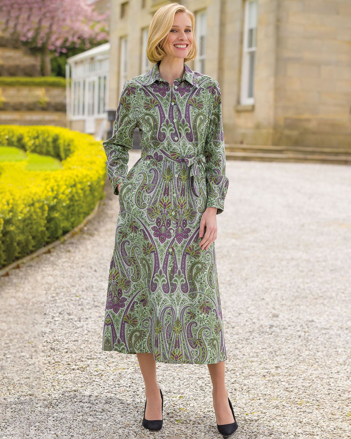 Maisie Long Sleeve Patterned Cotton Shirt Dress - Country Collection