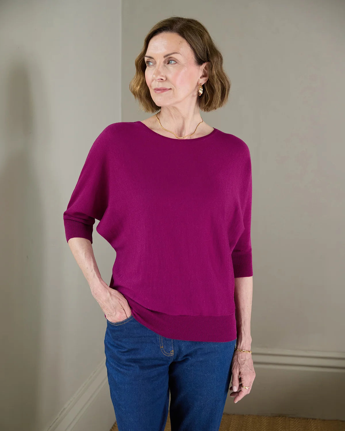 Gianna Batwing Style Merino Wool Jumper - Mulberry
