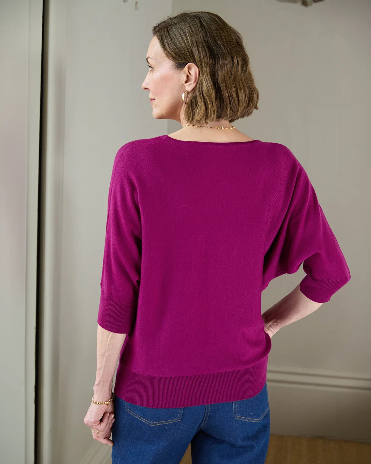 Gianna Batwing Style Merino Wool Jumper - Mulberry
