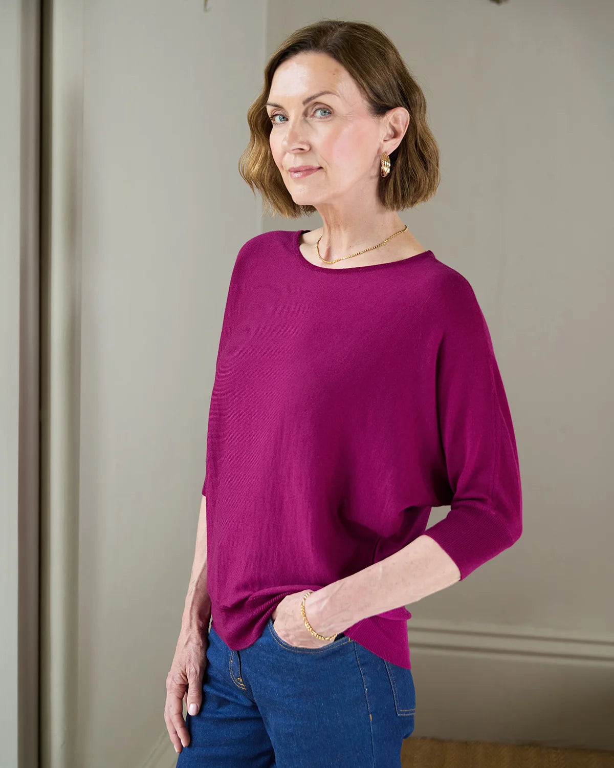 Gianna Batwing Style Merino Wool Jumper - Mulberry