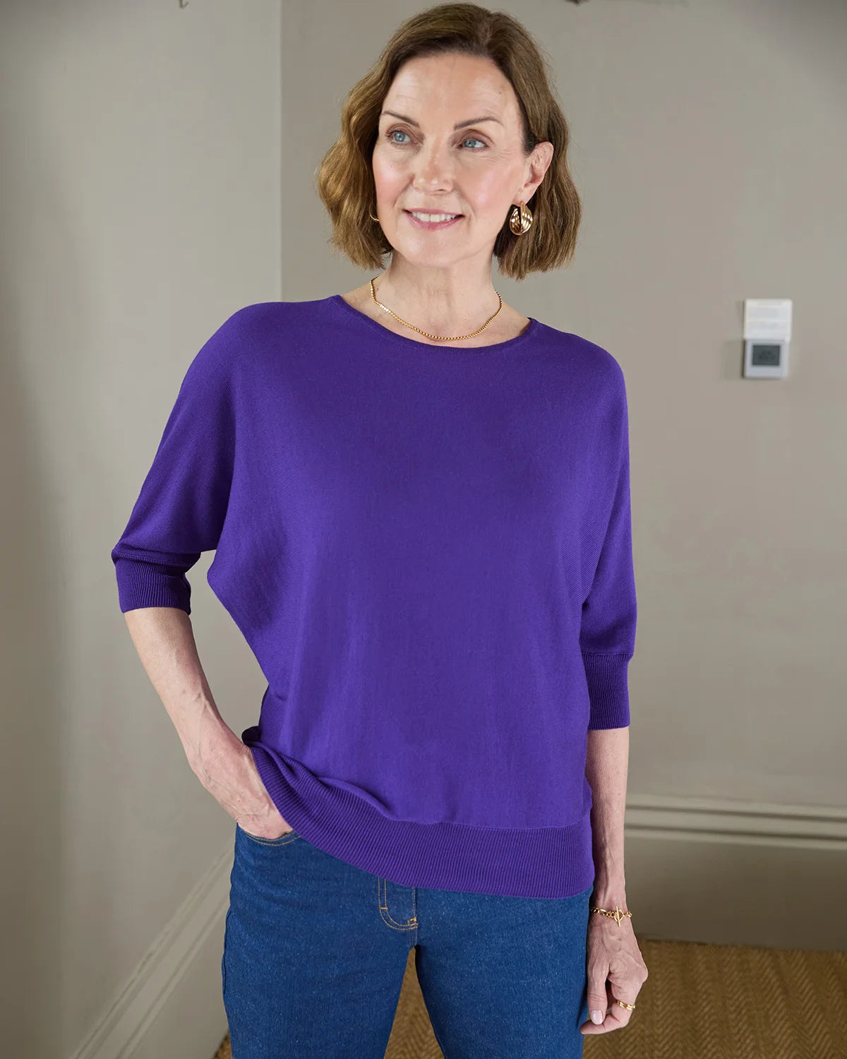 Gianna Batwing Style Merino Wool Jumper - Purple