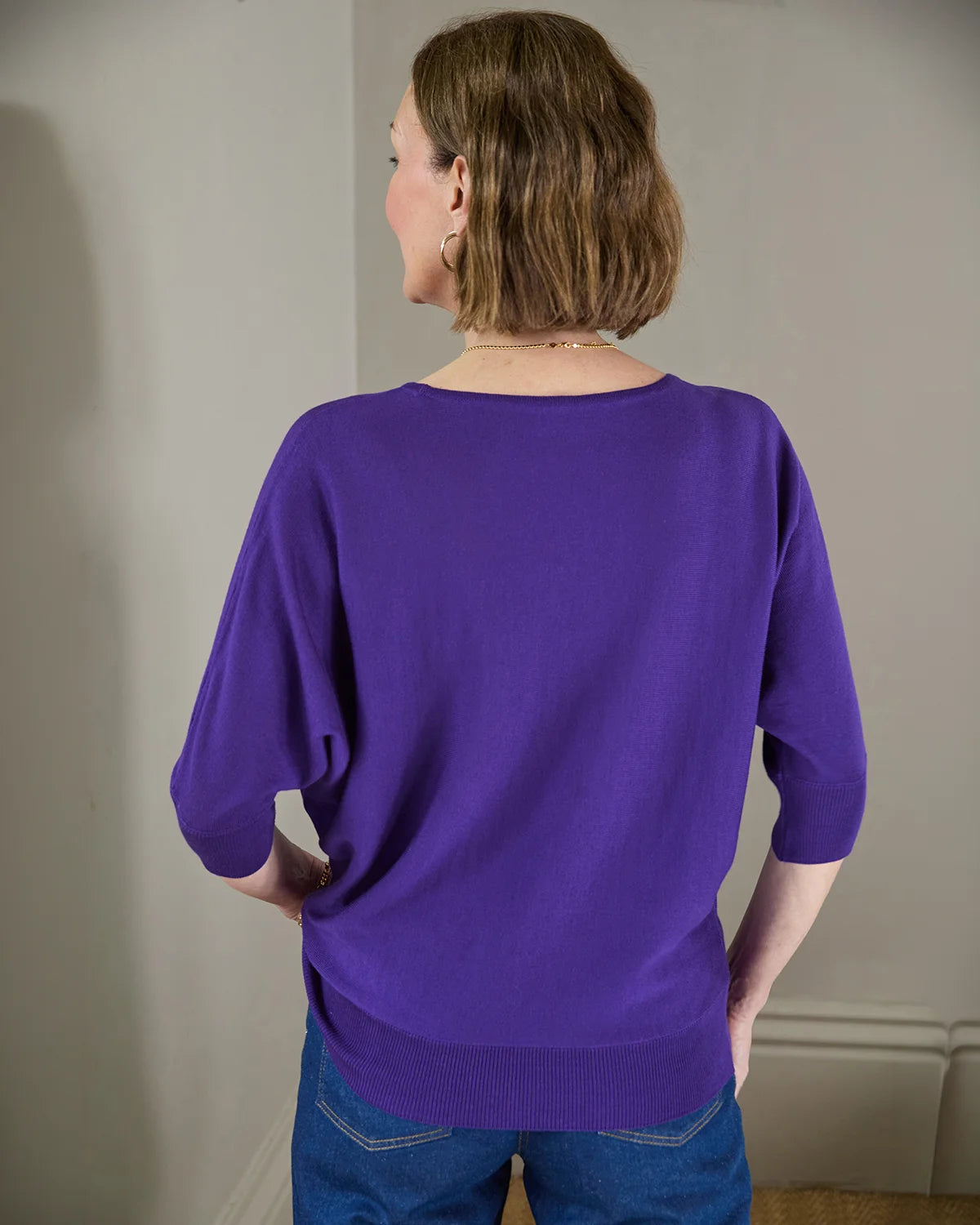Gianna Batwing Style Merino Wool Jumper - Purple